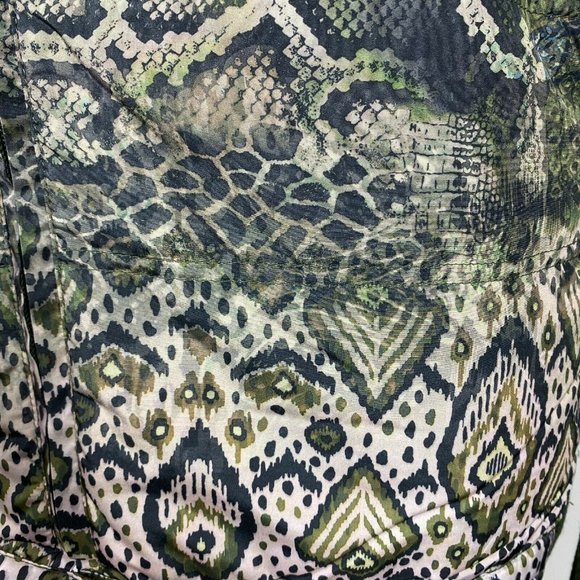 One World Sweater Jacket XL Full Zip Ribbed Knit Printed Green Long Sleeve - Picture 7 of 12